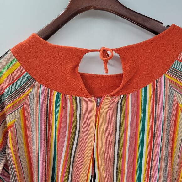 VTG Sears 70s Multicolor Striped House Coat Small Orange Robe Keyhole Back - Picture 10 of 16